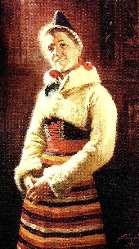 jenny nystrom rattvikskulla i vinterdrakt oil painting image